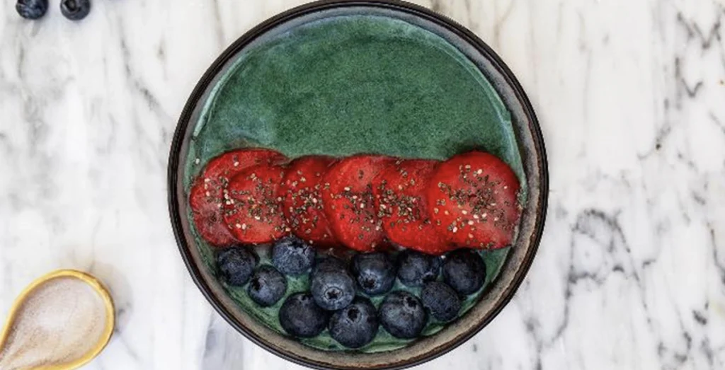 Açaí or smoothie bowls with fresh spirulina