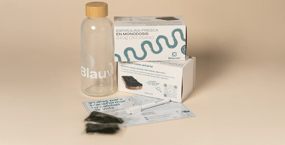 Monodosi d'espirulina fresca ecològica Blauver a punt per prendre