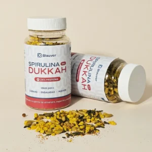 Botes de Dukkah condimento de especias, pipas y espirulina
